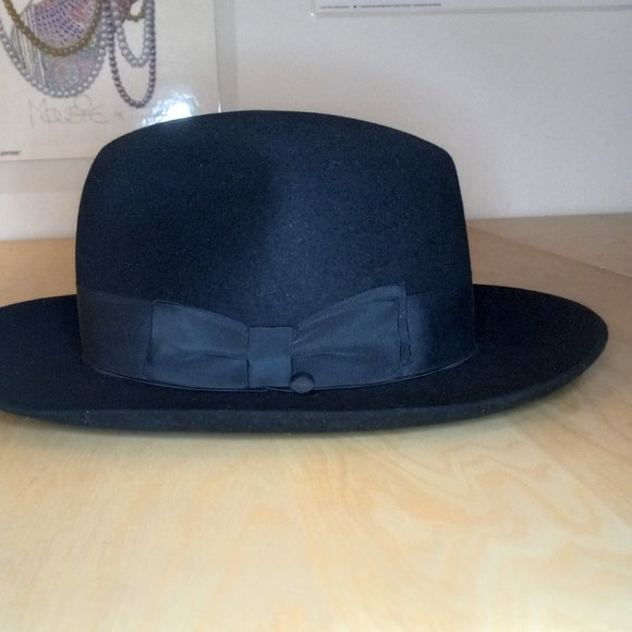 Selentino Fedora Hat black fur felt 7 1/4 - Picture 8 of 9